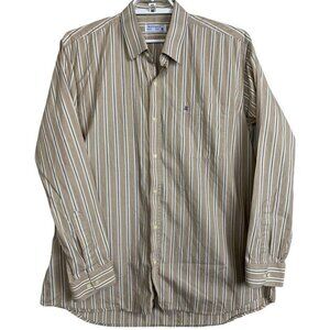 Montagut Men's Size 17 Tan Blue‎ Striped Shirt